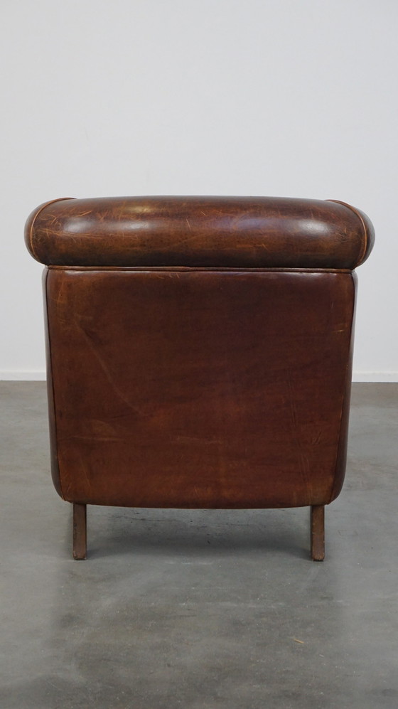 Image 1 of Vintage sheep leather club chair with a fixed seat cushionintage sheep leather club chair with a fixed seat cushion