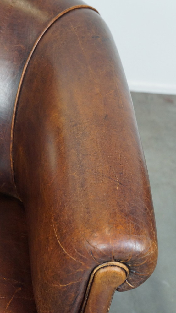 Image 1 of Vintage sheep leather club chair with a fixed seat cushionintage sheep leather club chair with a fixed seat cushion