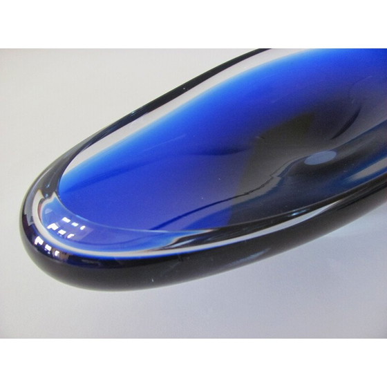 Image 1 of Vintage oval blue glass bowl, Czechoslovakia 1960