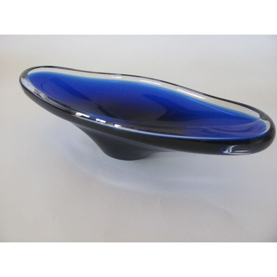 Image 1 of Vintage oval blue glass bowl, Czechoslovakia 1960