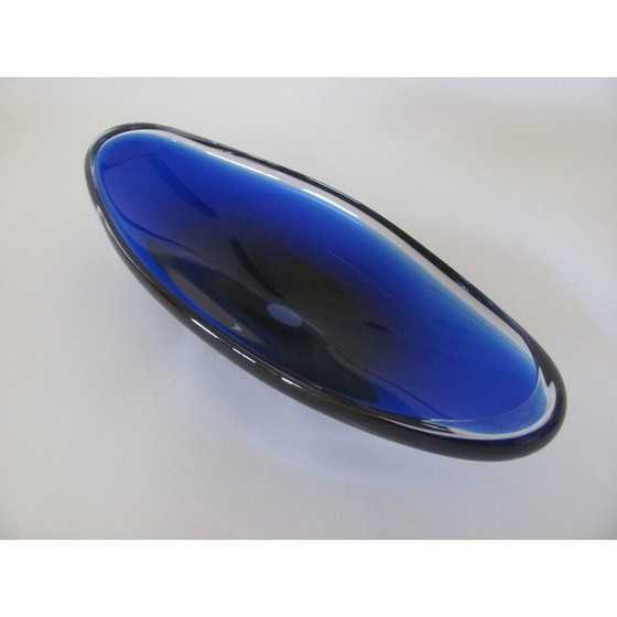 Image 1 of Vintage oval blue glass bowl, Czechoslovakia 1960