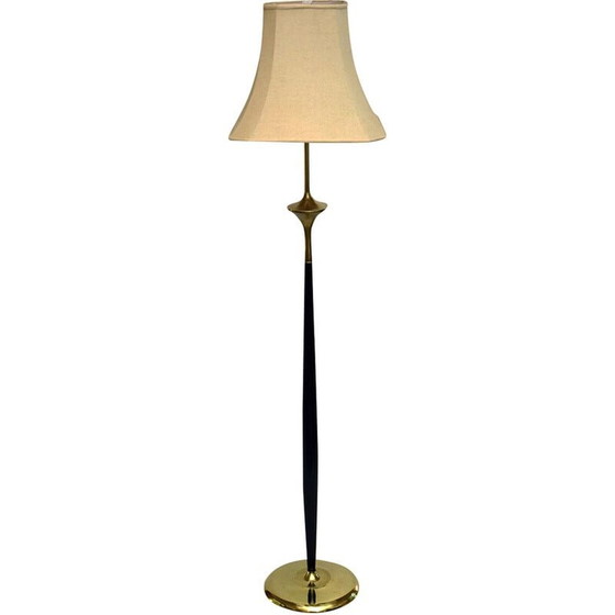 Image 1 of Vintage brass and mahogany floor lamp, 1950s