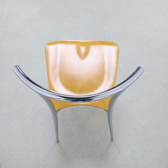 Image 1 of 4x Chaise de salle à manger postmoderne en chrome et contreplaqué par Segis, 1990