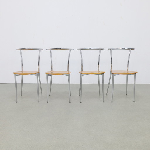 4x Postmodern Dining Chair in Chrome and plywood by Segis, 1990s