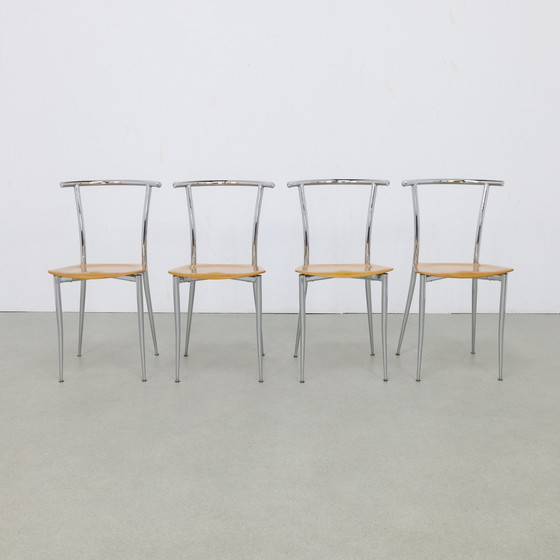 Image 1 of 4x Postmodern Dining Chair in Chrome and plywood by Segis, 1990s