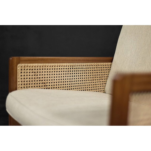 Vintage mahogany and wicker armchair by Bernt Petersen dla Wørts Møbelsnedkeri, Denmark 1960