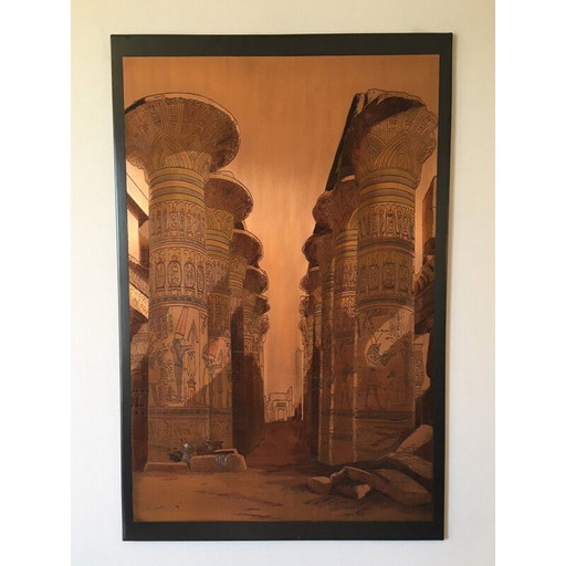 Grabado antiguo en placa de metal del templo de Isis, realizado por El Shami (Egipto, 1970).