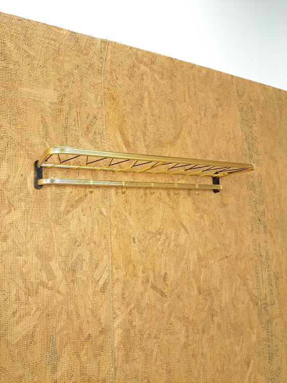 Image 1 of Train Coat Rack Gold Color With Hooks And Shelf, No. 5, Wall Coat Rack