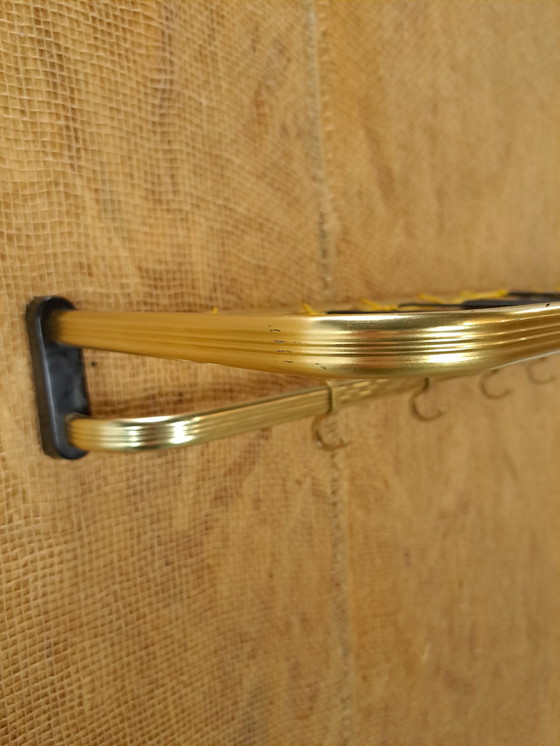 Image 1 of Train Coat Rack Gold Color With Hooks And Shelf, No. 5, Wall Coat Rack