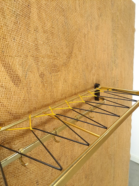 Image 1 of Train Coat Rack Gold Color With Hooks And Shelf, No. 5, Wall Coat Rack