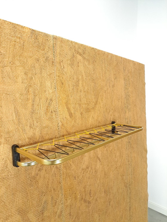 Image 1 of Train Coat Rack Gold Color With Hooks And Shelf, No. 5, Wall Coat Rack