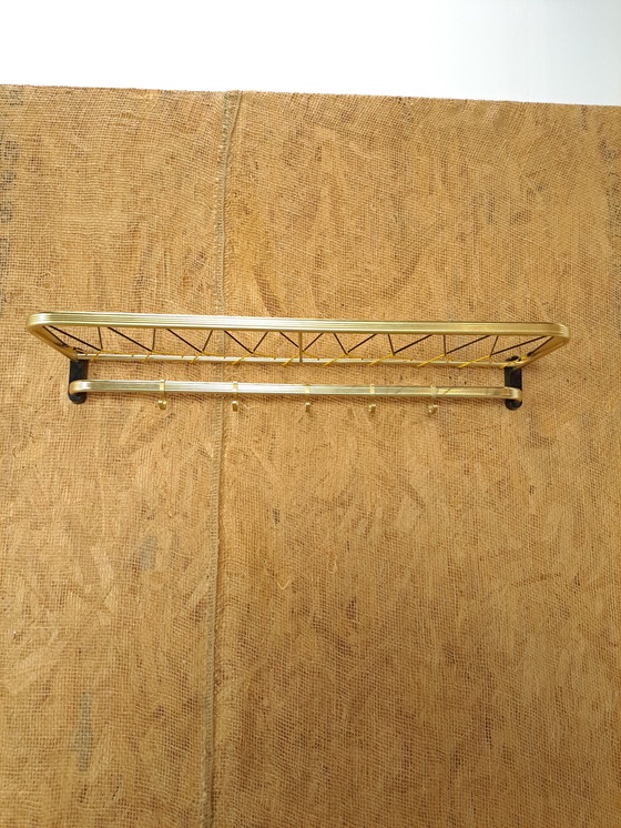 Image 1 of Train Coat Rack Gold Color With Hooks And Shelf, No. 5, Wall Coat Rack