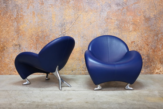 Image 1 of Blue Leather Leolux Papageno Design Armchair (2 Available)