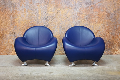 Blue Leather Leolux Papageno Design Armchair (2 Available)