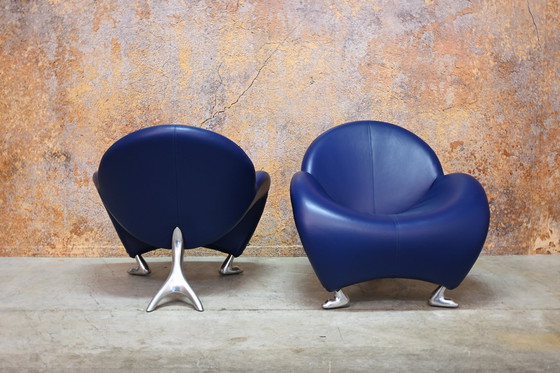 Image 1 of Blue Leather Leolux Papageno Design Armchair (2 Available)