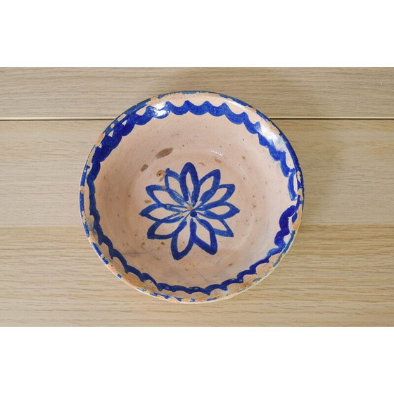 Image 1 of Pair of decorative vintage bowls in blue and white glazed terracotta