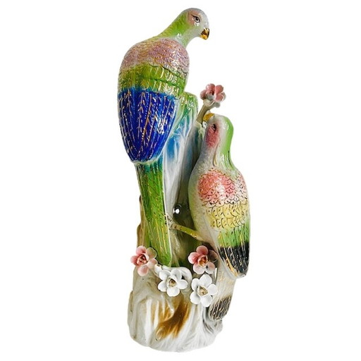 Vintage colorful XL sculpture pigeons porcelain