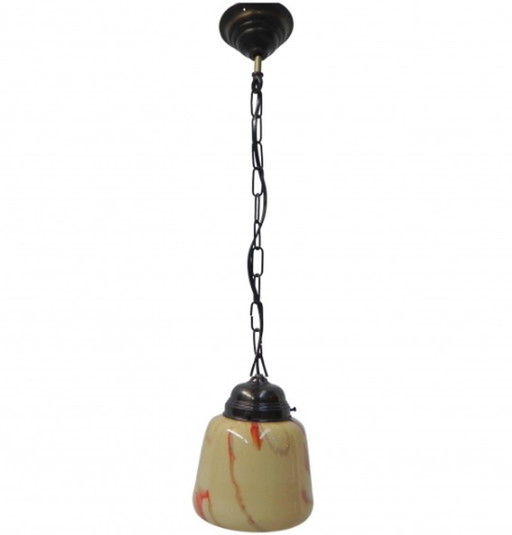 Art Deco hanging lamp with marbled glass shade