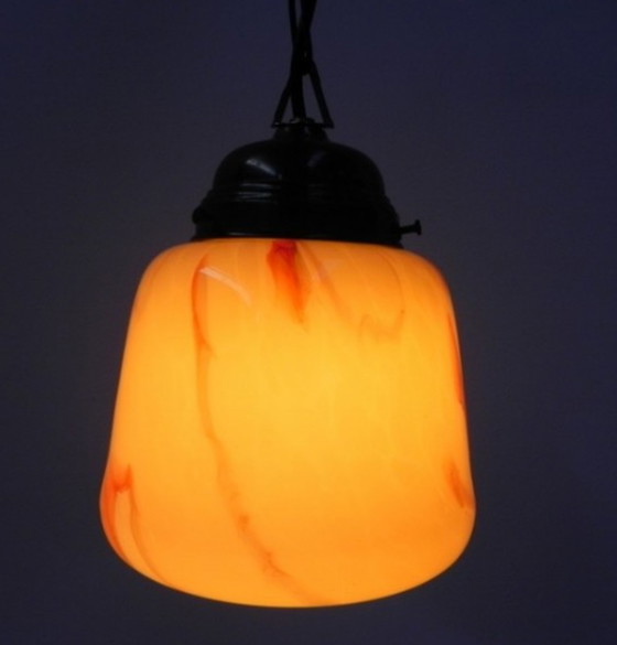 Image 1 of Art Deco hanging lamp with marbled glass shade