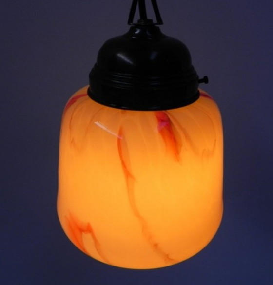 Image 1 of Art Deco hanging lamp with marbled glass shade