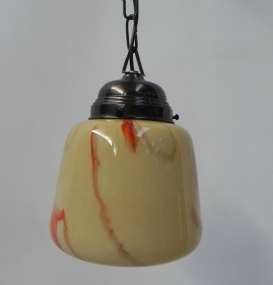 Image 1 of Art Deco hanging lamp with marbled glass shade