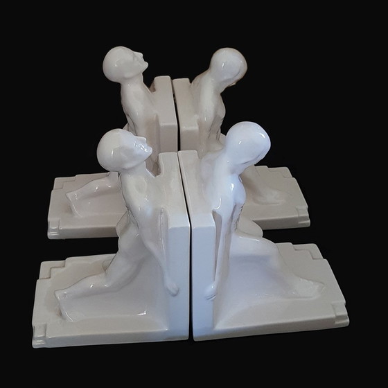 Image 1 of Art Deco Bookends by Godefridus Boonekamp for Plateelbakkerij Schoonhoven, 1930s, Set of 2