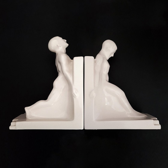 Image 1 of Art Deco Bookends by Godefridus Boonekamp for Plateelbakkerij Schoonhoven, 1930s, Set of 2