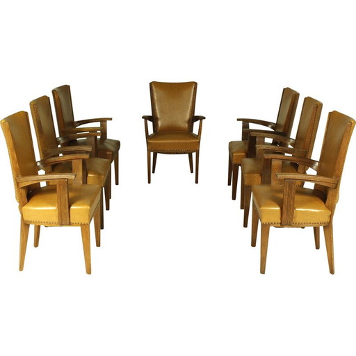 Set of 7 vintage oak chairs by Hendrik Wouda, 1920