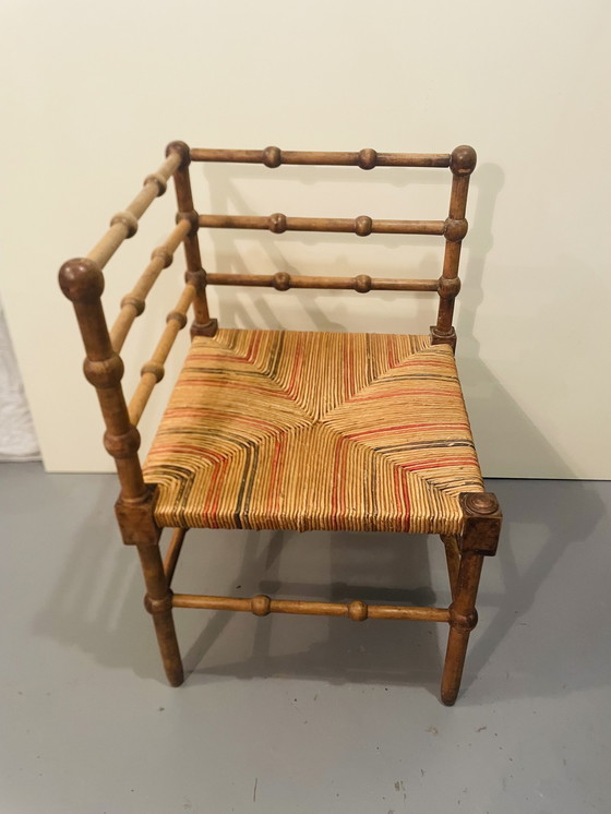 Image 1 of Vintage Art Deco Wood And Straw Corner Chair, 1930