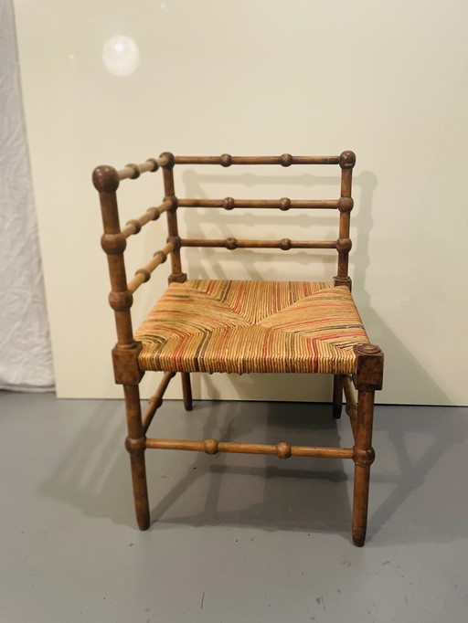 Sedia angolare vintage Art Déco in legno e paglia, anni &#39;30