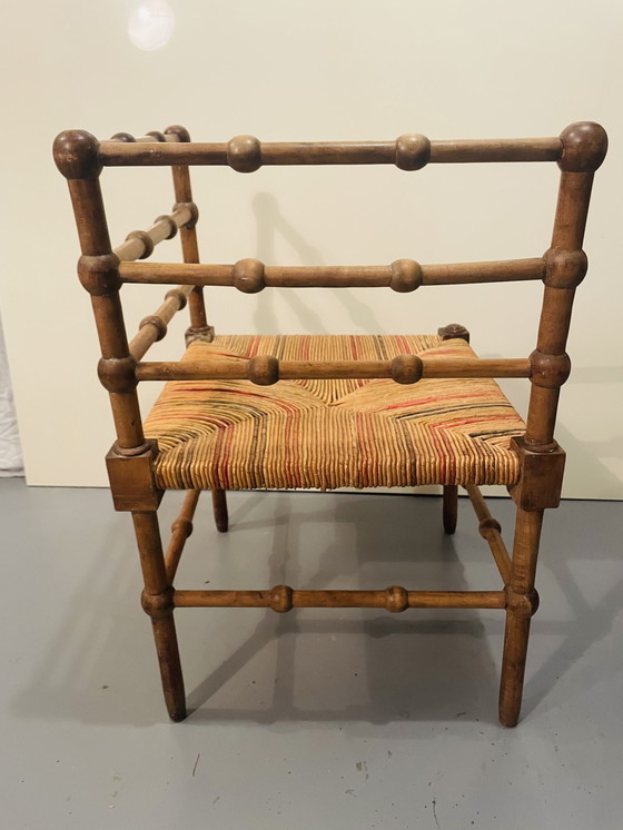 Image 1 of Vintage Art Deco Wood And Straw Corner Chair, 1930