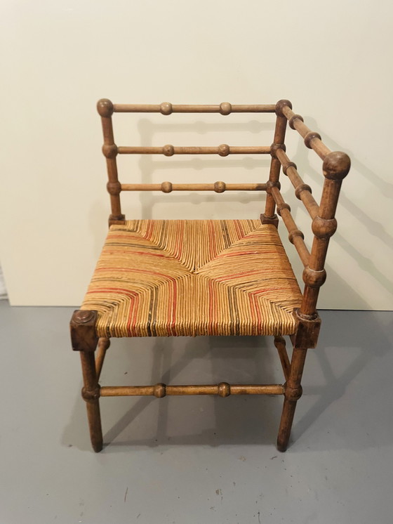 Image 1 of Vintage Art Deco Wood And Straw Corner Chair, 1930