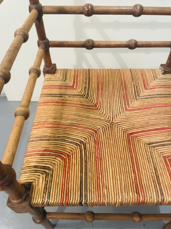 Image 1 of Vintage Art Deco Wood And Straw Corner Chair, 1930
