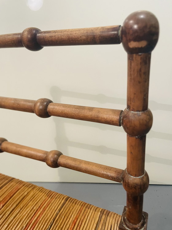 Image 1 of Vintage Art Deco Wood And Straw Corner Chair, 1930