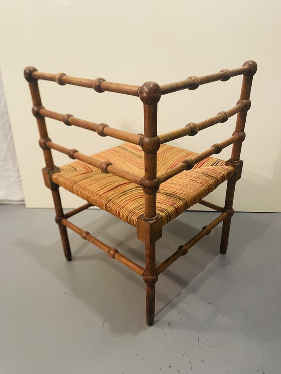 Image 1 of Vintage Art Deco Wood And Straw Corner Chair, 1930