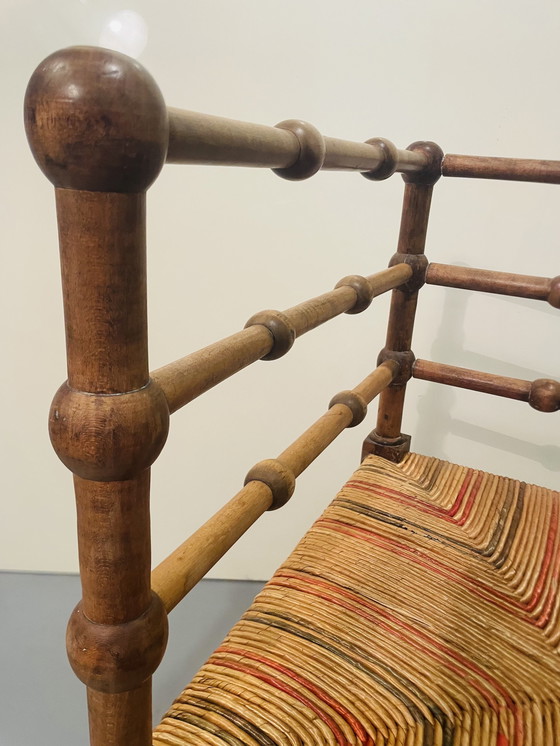 Image 1 of Vintage Art Deco Wood And Straw Corner Chair, 1930