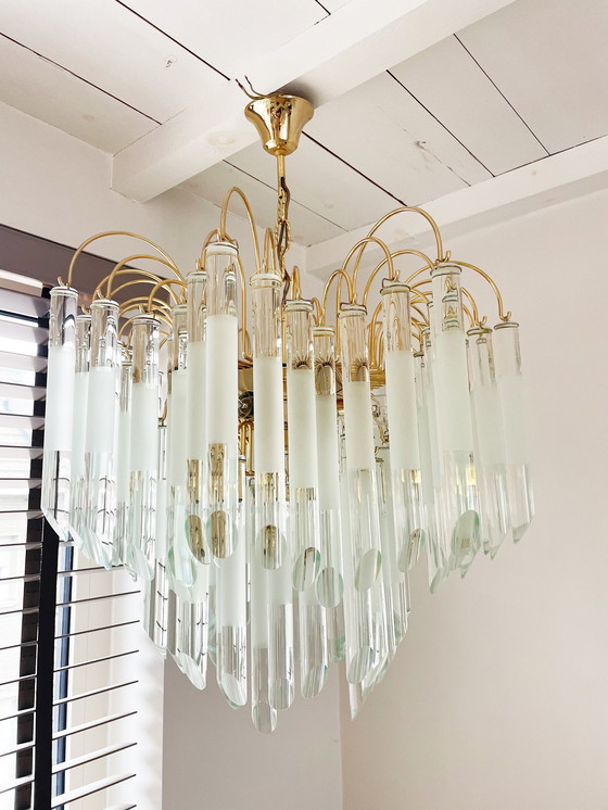 Image 1 of Italian glass and brass chandelier, 1970s