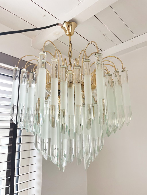 Italian glass and brass chandelier, 1970s