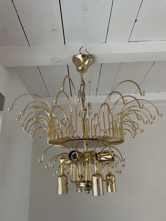 Image 1 of Italian glass and brass chandelier, 1970s