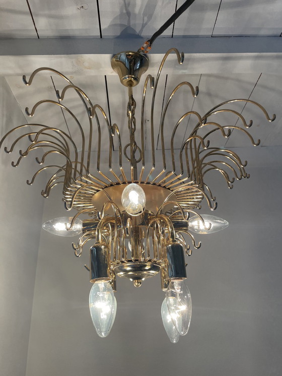 Image 1 of Italian glass and brass chandelier, 1970s