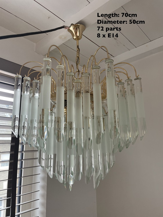 Image 1 of Italian glass and brass chandelier, 1970s