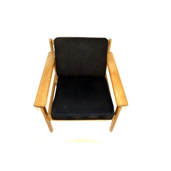 Image 1 of Scandinavian vintage armchair in oakwood and black cotton fabric, Sweden 1960