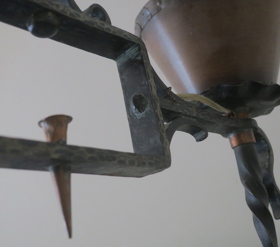 Image 1 of Brutalist Wrought Iron And Copper 2-Arm Chandelier, 1960S