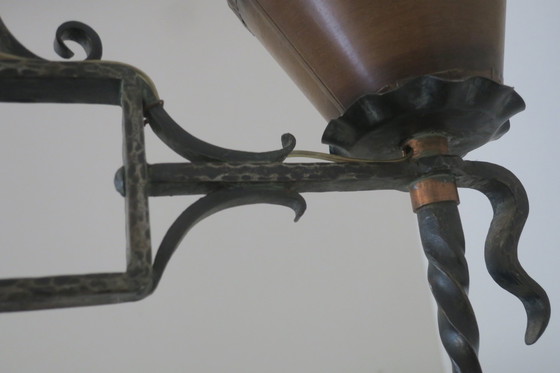 Image 1 of Brutalist Wrought Iron And Copper 2-Arm Chandelier, 1960S