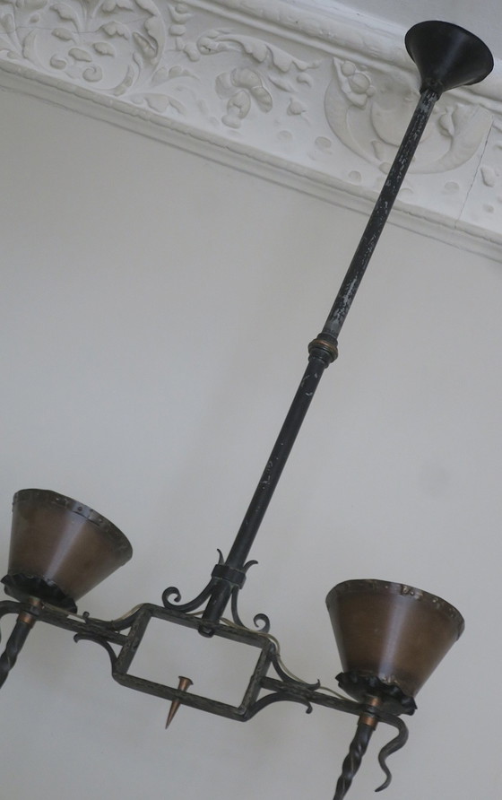 Image 1 of Brutalist Wrought Iron And Copper 2-Arm Chandelier, 1960S