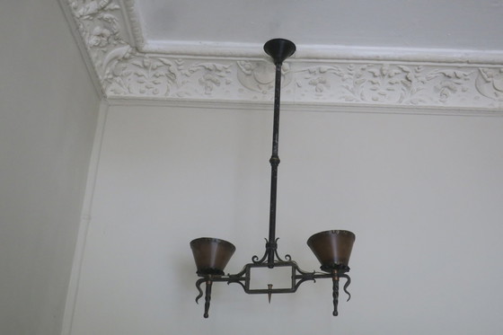 Image 1 of Brutalist Wrought Iron And Copper 2-Arm Chandelier, 1960S