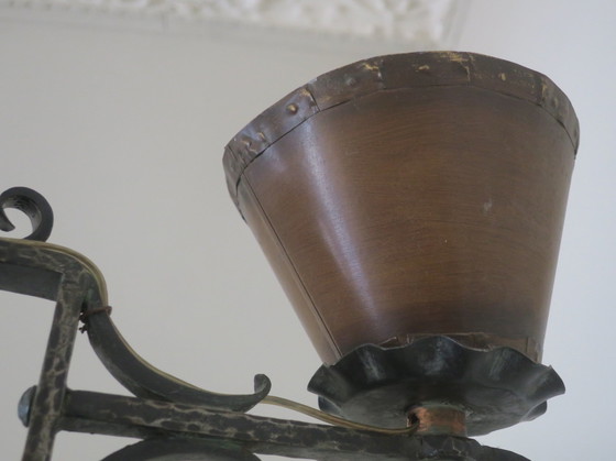 Image 1 of Brutalist Wrought Iron And Copper 2-Arm Chandelier, 1960S