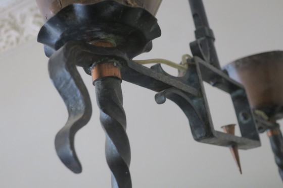 Image 1 of Brutalist Wrought Iron And Copper 2-Arm Chandelier, 1960S