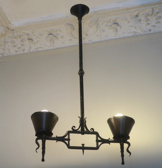 Image 1 of Brutalist Wrought Iron And Copper 2-Arm Chandelier, 1960S