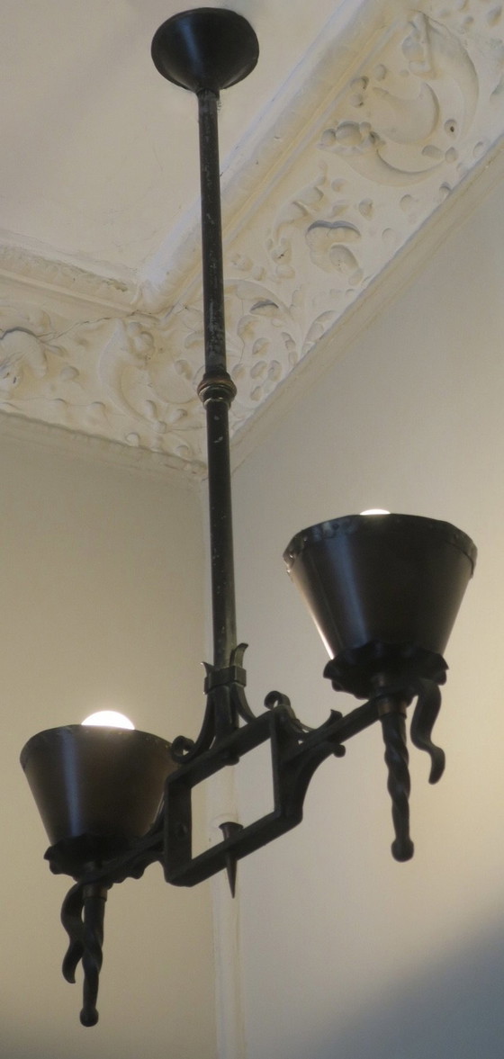 Image 1 of Brutalist Wrought Iron And Copper 2-Arm Chandelier, 1960S